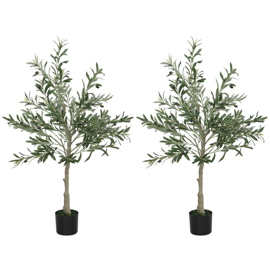 Picture of 2 Pack Indoor Artificial Plants, Faux Potted Silk Olive Trees, 120cm