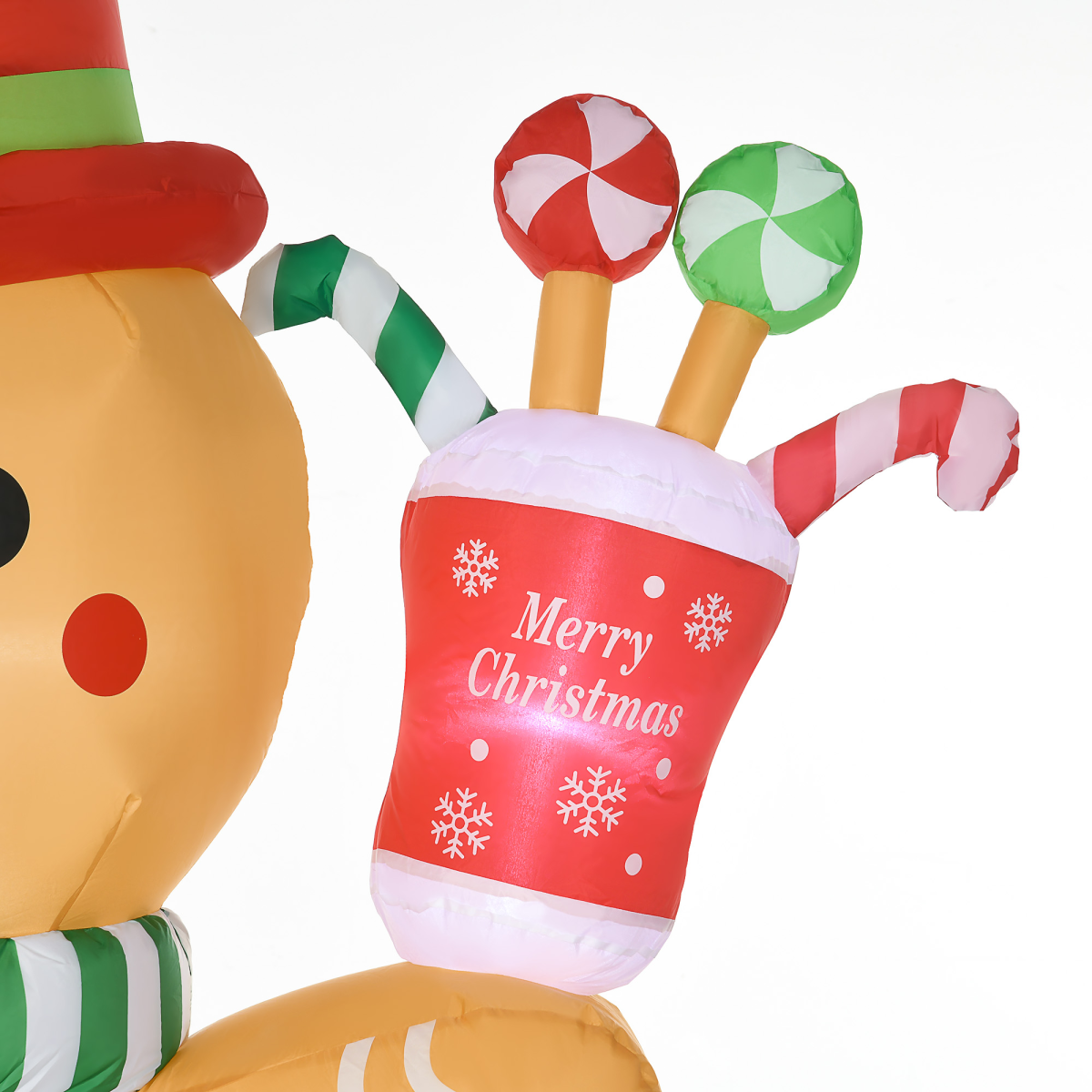 Photo of 7.5FT Christmas Inflatables Gingerbread Man with Candy Cane LED Lights shown from the front.