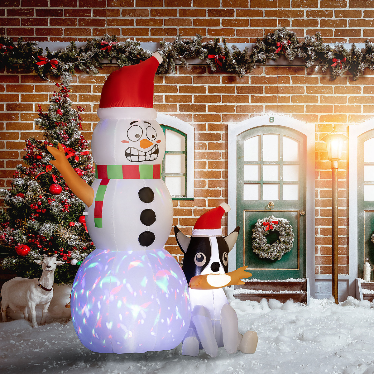Photo of 6.2FT Christmas Blow Up Snowman with Dog for Garden shown from the front.