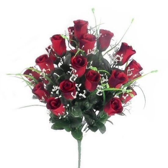 artificial flowers rosebud bush with gyp and grass red