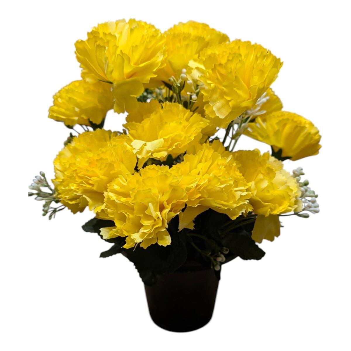 grave pot with flowers artificial vase yellow carnations
