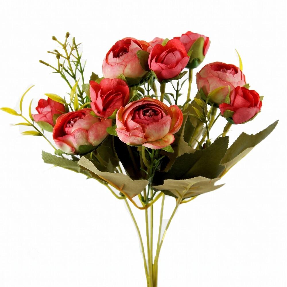 artificial flowers small 24cm ranunculus bunch red