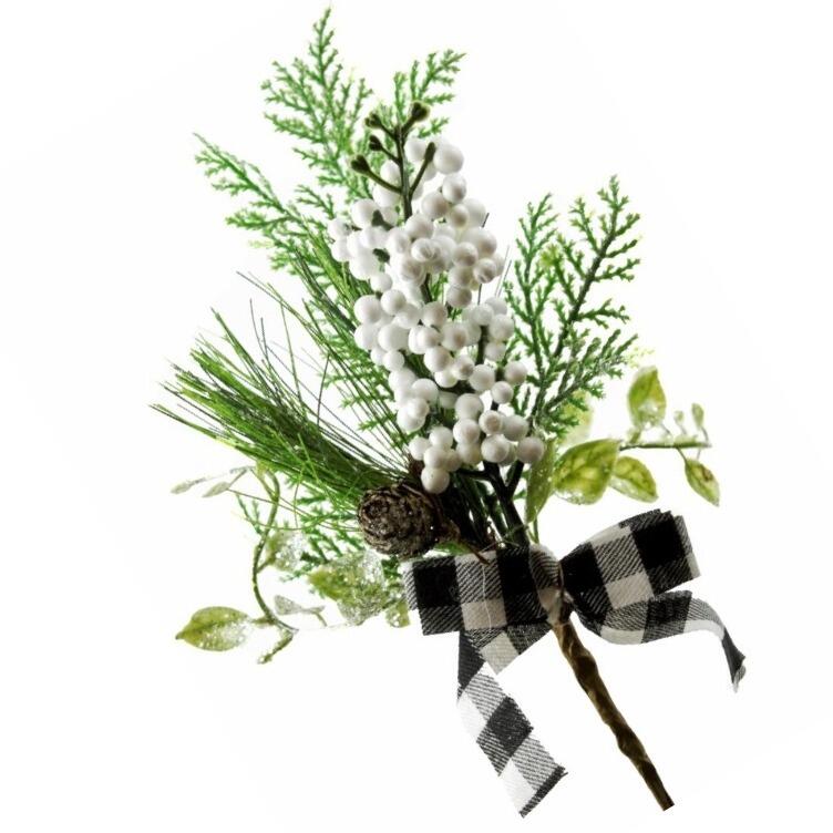 Christmas Berry Pine Cone Pick 12 inch white berries