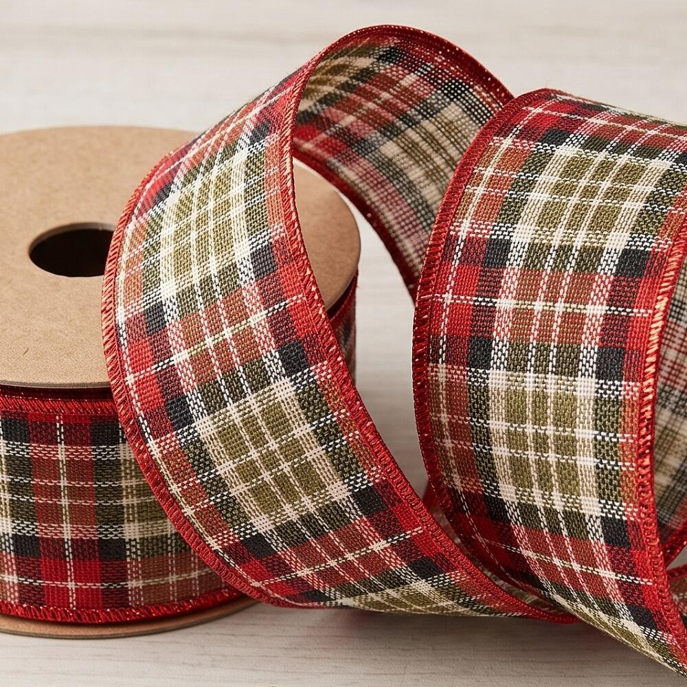 christmas wired tartan burlap ribbon
