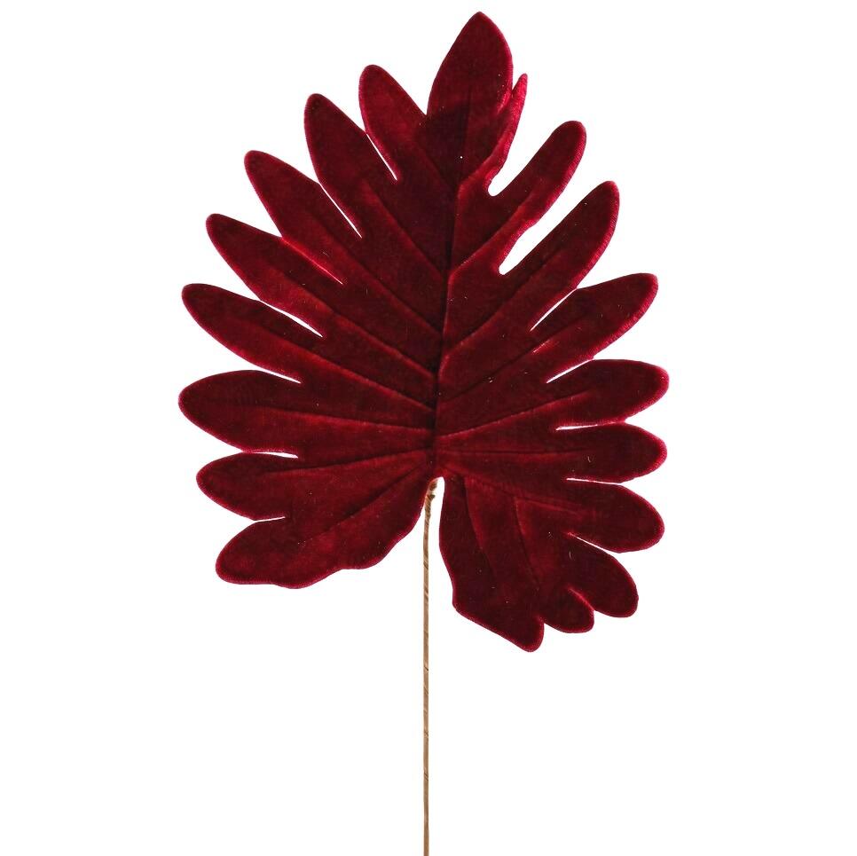 Large Red Leaf Pick - Luxury Velvet Flower Stem 35cm