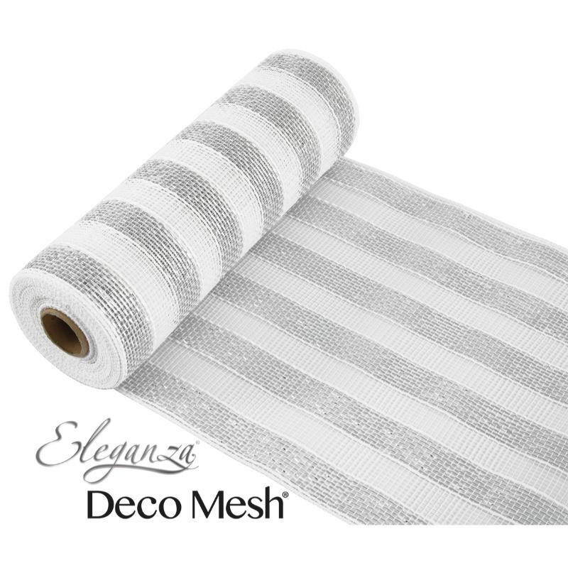 silver ivory stripe deco mesh wreath christmas