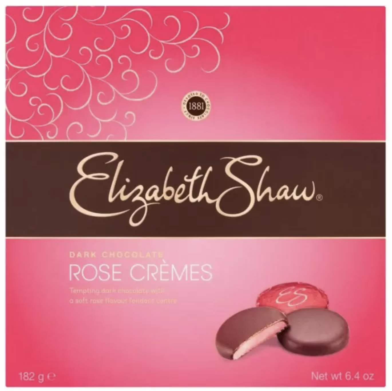 Elizabeth Shaw Dark Chocolate Rose Cremes