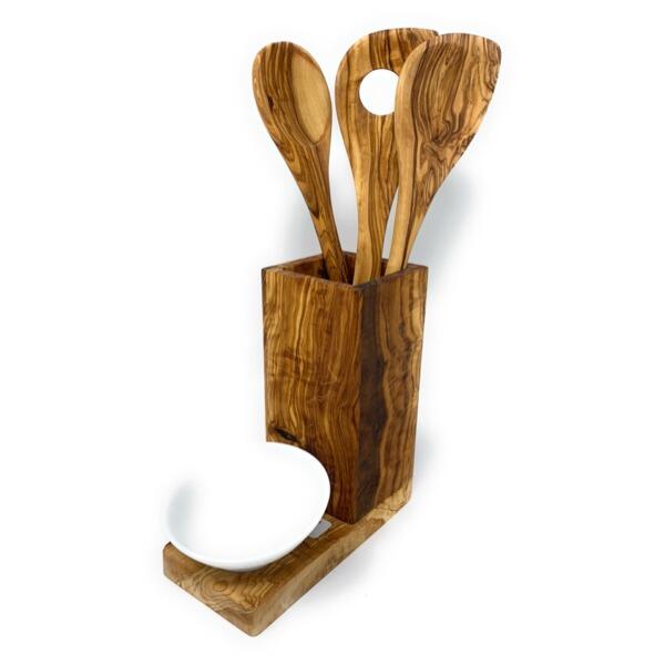5 Piece Kitchen Set With 3 Olive Woods Spoons