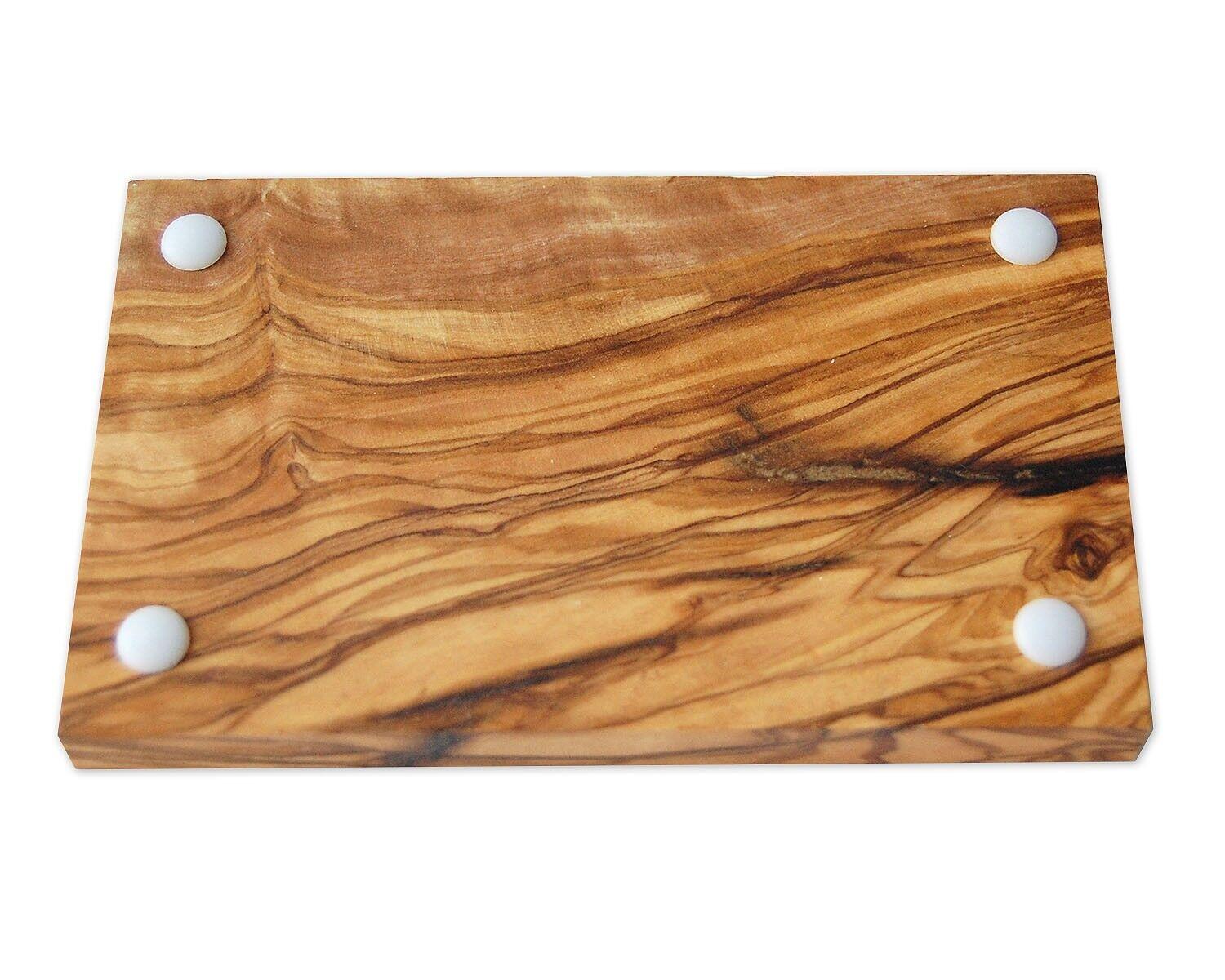 Olive Wood Soap Dish - Grooved with Pads