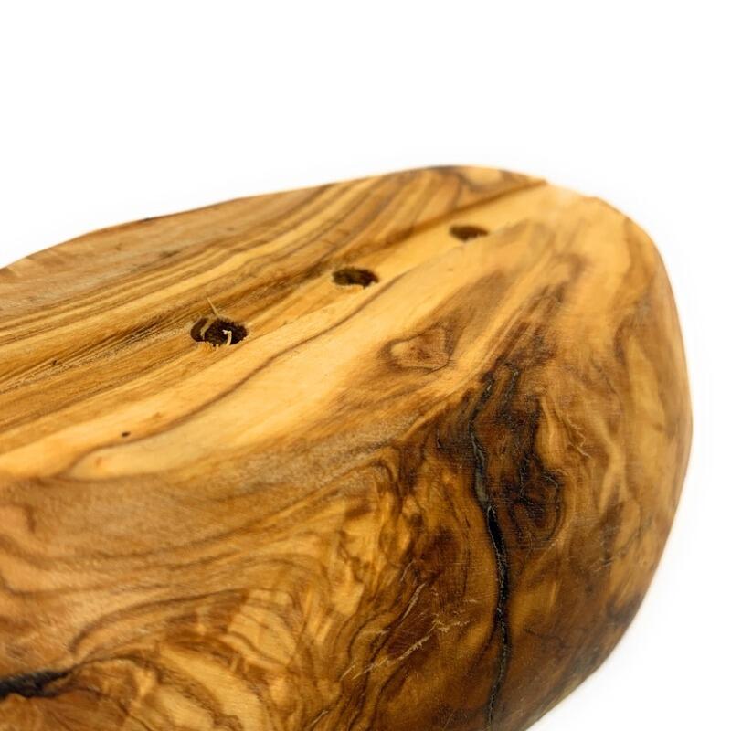 Olive Wood Soap Dish - Rustic Oval Grooved Base 16cm-18cm