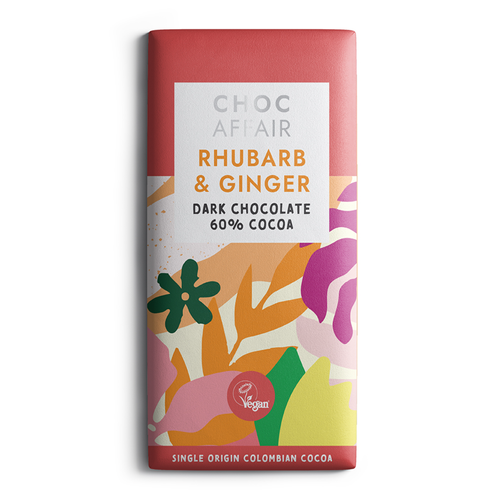 Rhubarb & Ginger Dark Chocolate Bar 90g Single