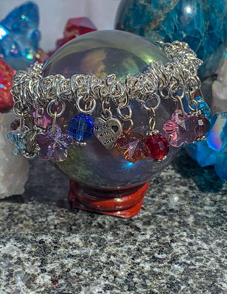 Silver Links Bracelet with Crystal Charms