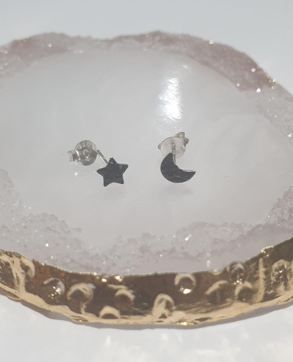 children's sterling silver diamante moon and star stud earrings