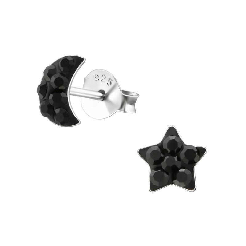 children's sterling silver diamante moon and star stud earrings
