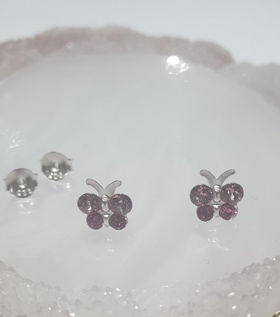 childrens sterling silver swarovski crystals butterfly stud earrings