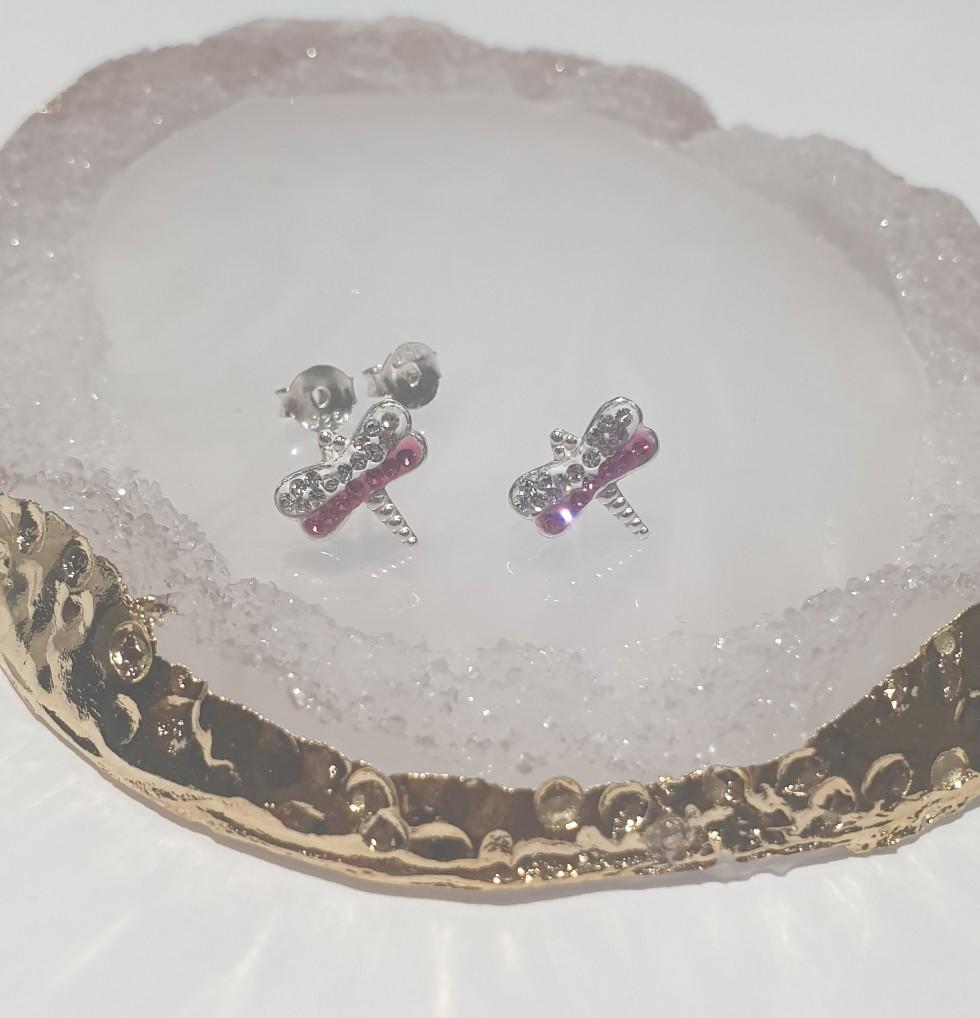 children's sterling silver diamante dragonfly stud earrings