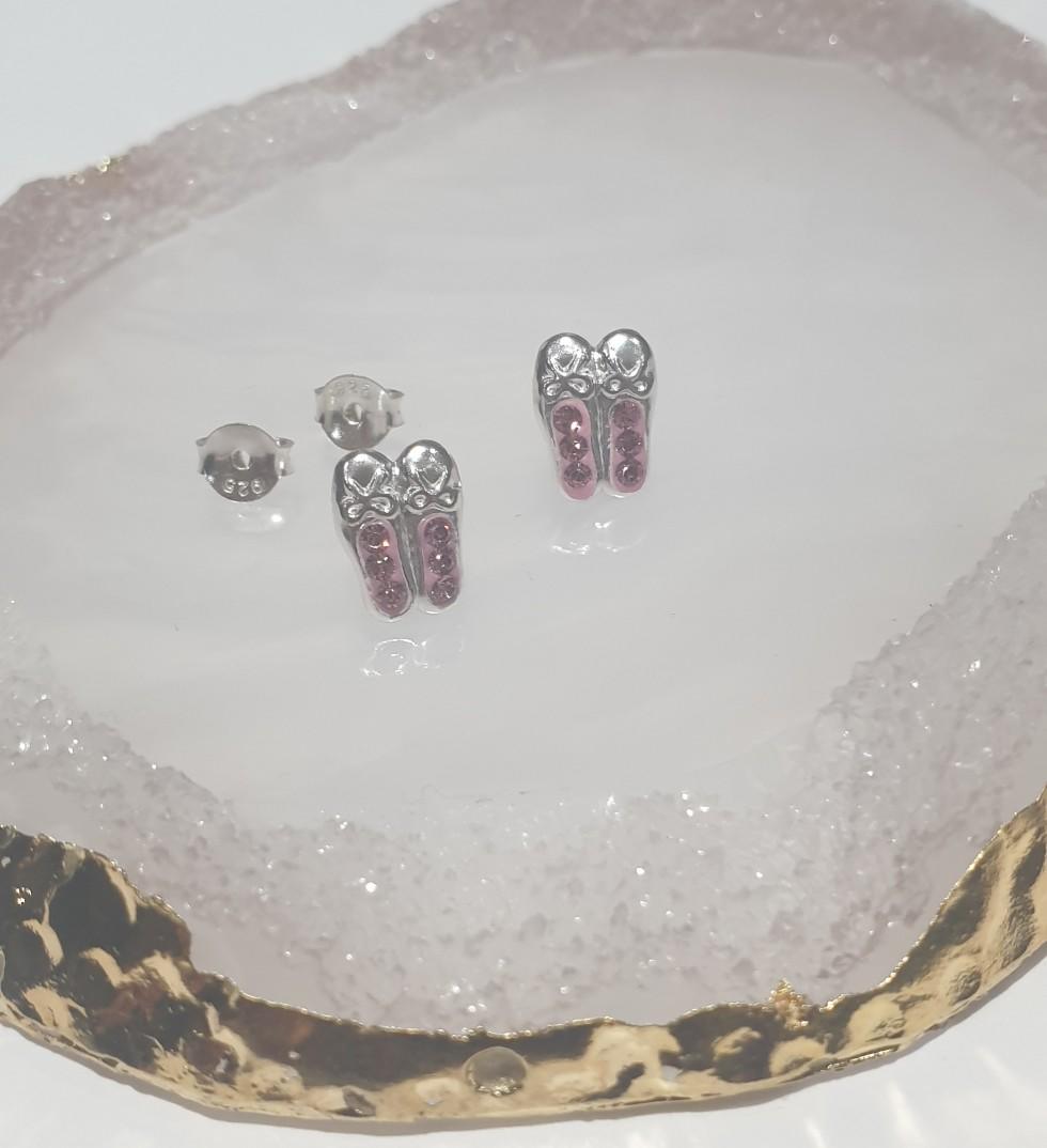 children's sterling silver ballet shoes stud earrings pink