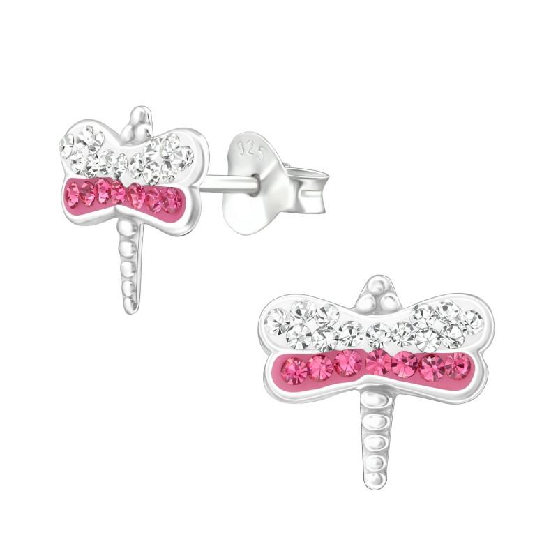 children's sterling silver diamante dragonfly stud earrings