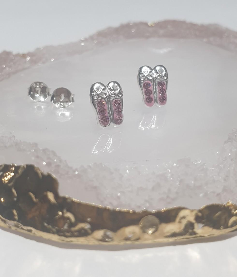 children's sterling silver ballet shoes stud earrings pink