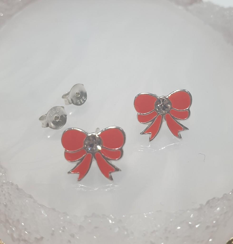 children's sterling silver red bow stud earrings