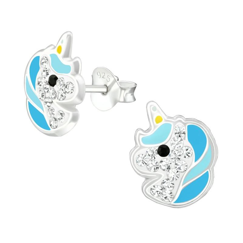 children's sterling silver diamante unicorn stud earrings