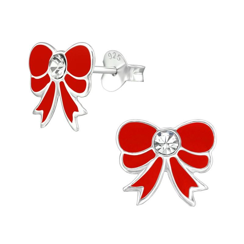 children's sterling silver red bow stud earrings