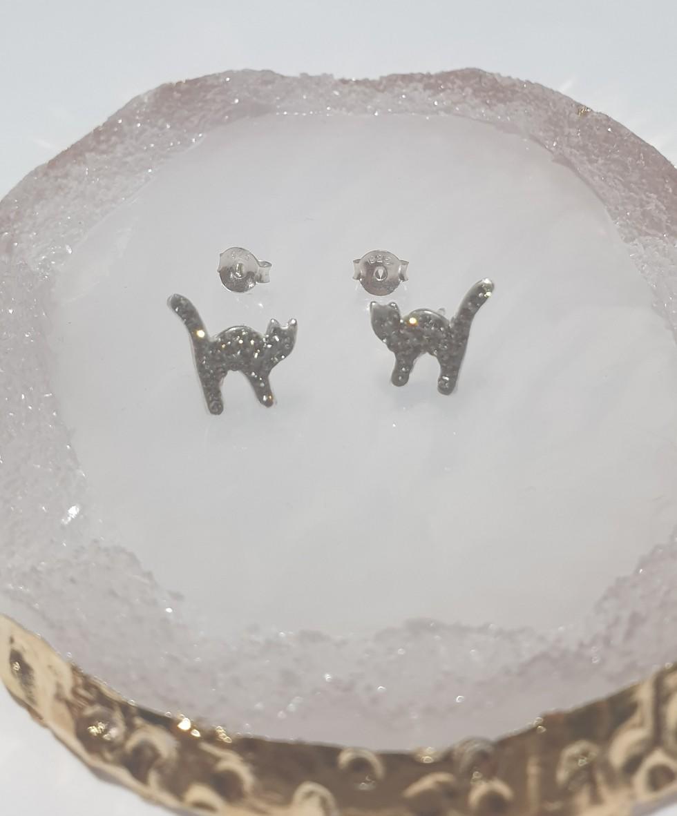 children's sterling silver diamante cat stud earrings