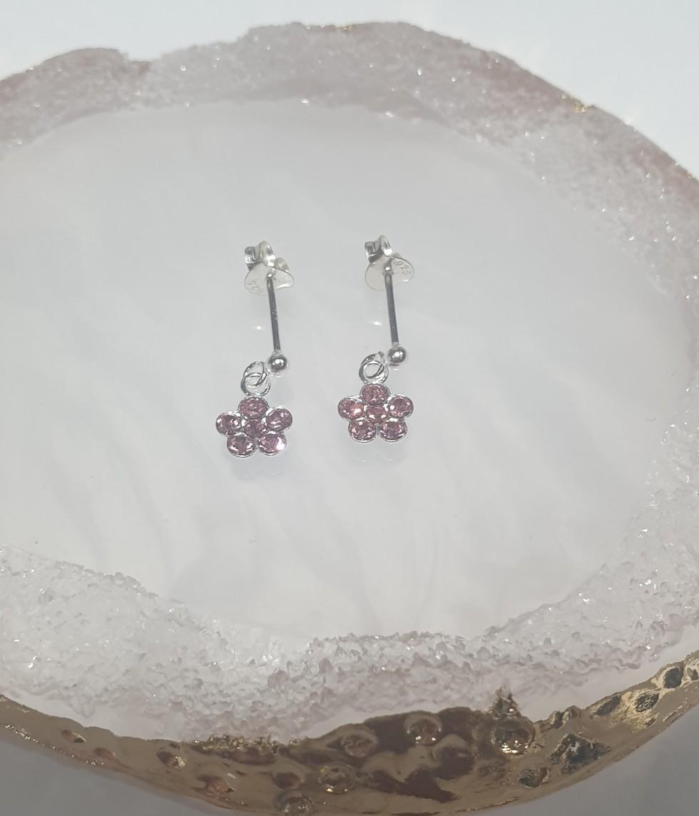 children's sterling silver drop diamante flower stud earrings