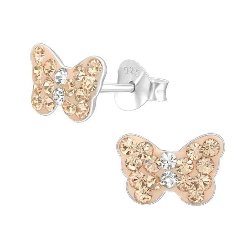 children's sterling silver diamante rose gold butterfly stud earrings