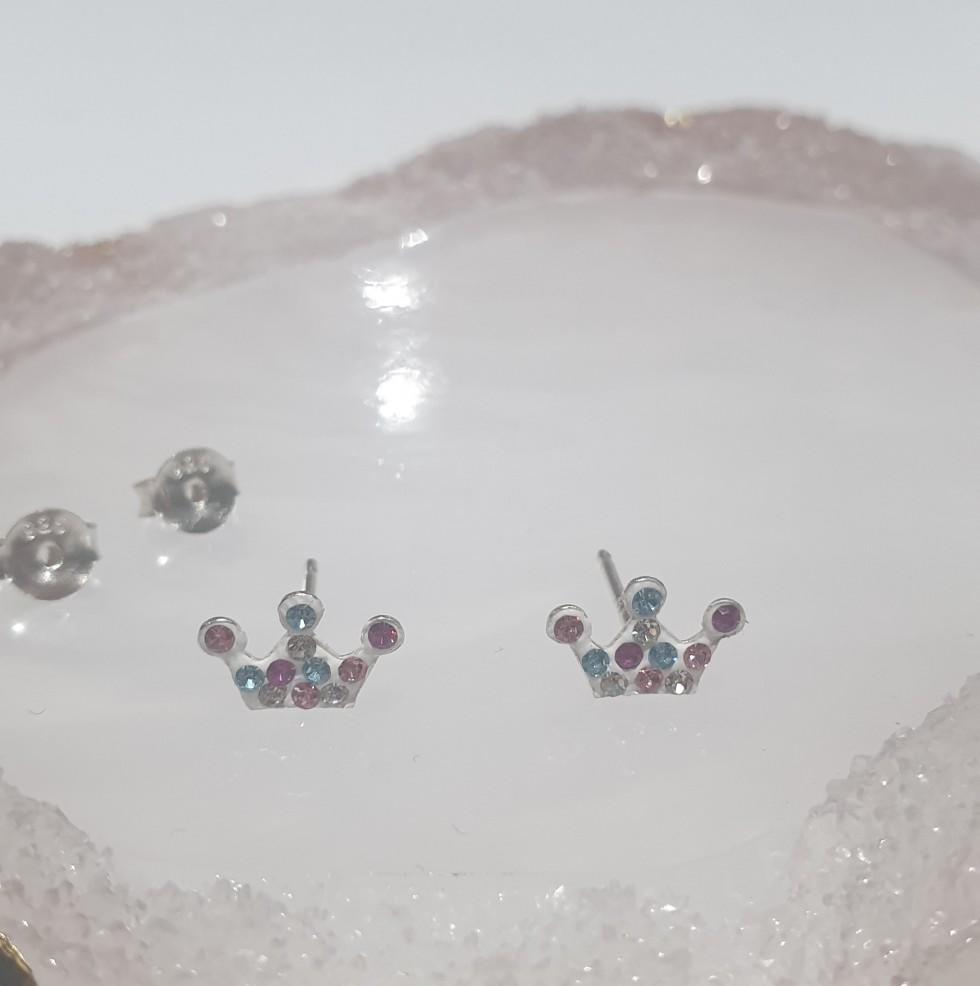 children's sterling silver diamante crown stud earrings