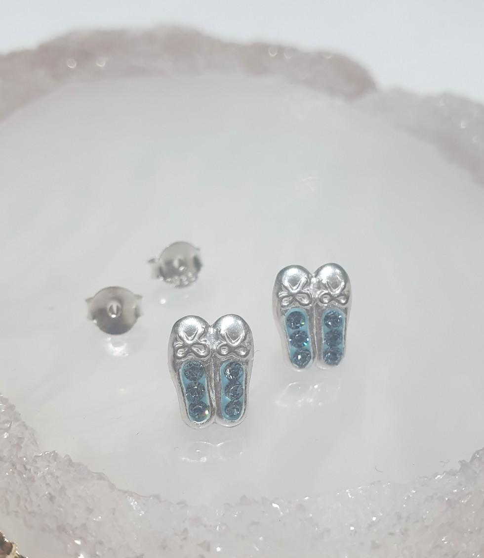 children's sterling silver ballet shoes stud earrings blue