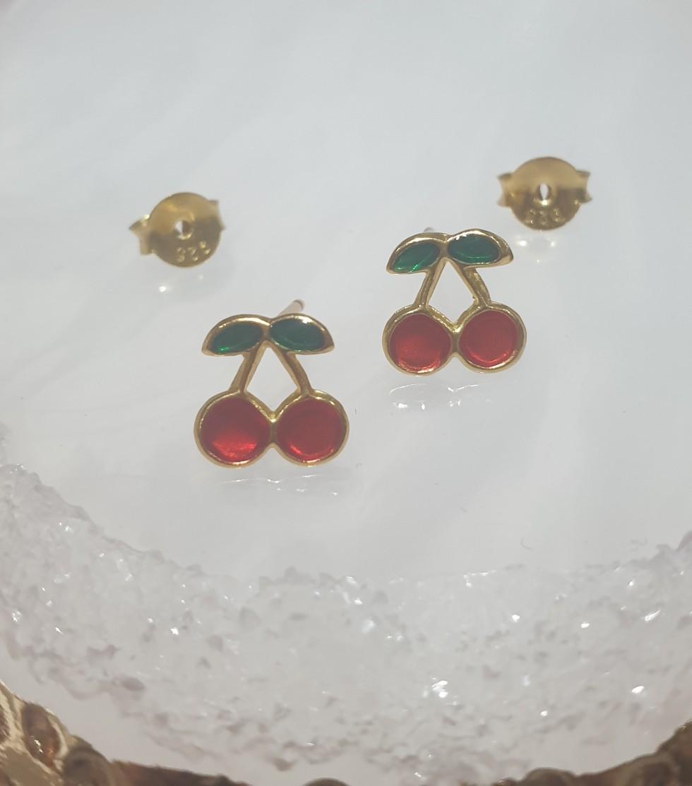 children's sterling silver cherries stud earrings