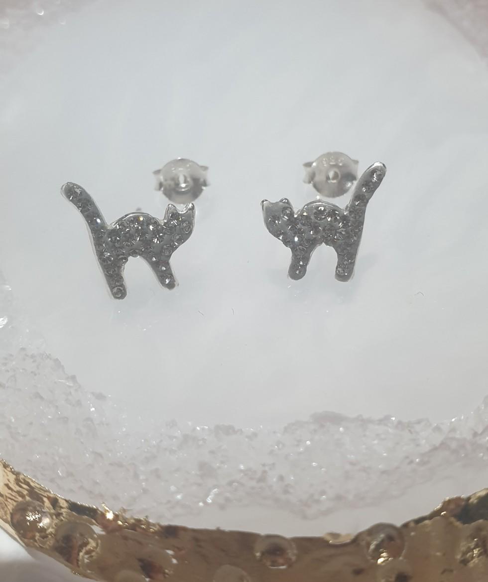children's sterling silver diamante cat stud earrings