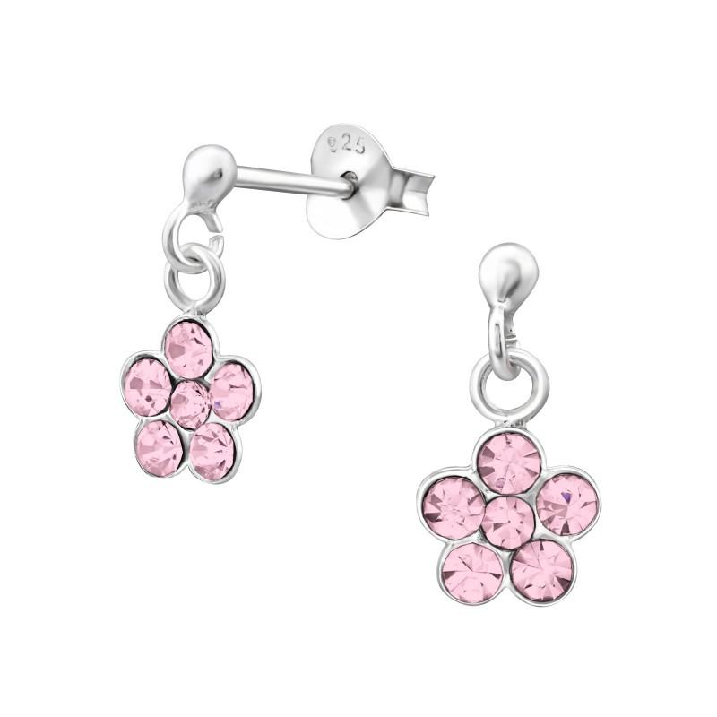 children's sterling silver drop diamante flower stud earrings
