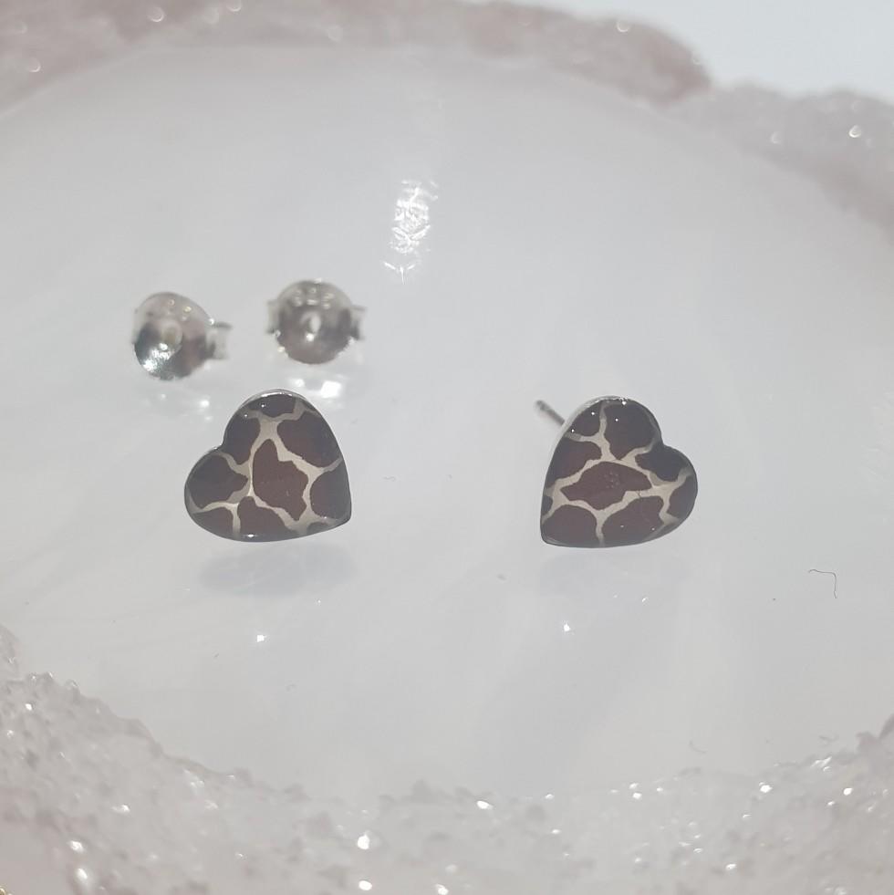 children's sterling silver giraffe print heart stud earrings
