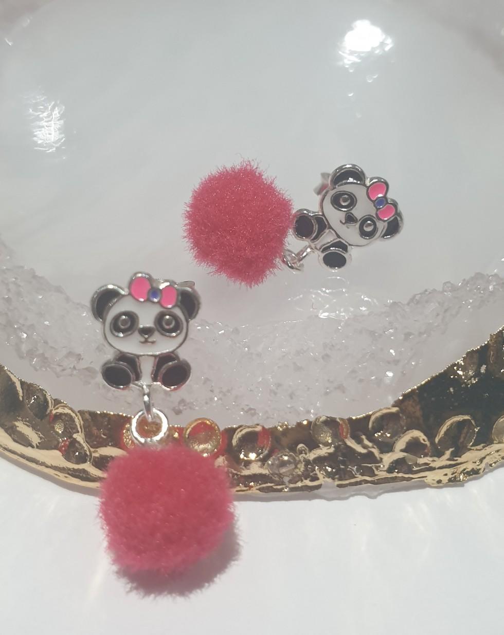 children's sterling silver drop panda stud earrings
