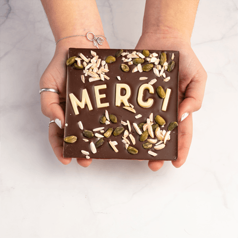 chocolate square with Merci