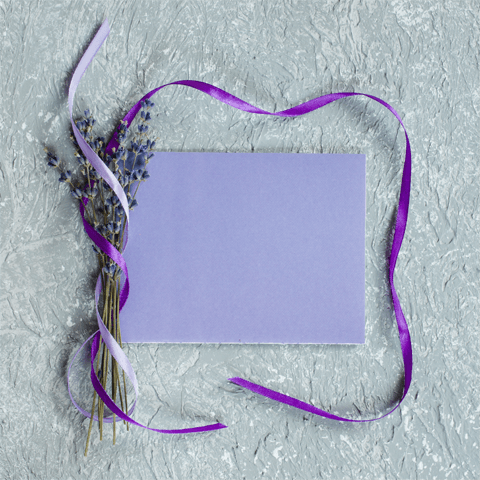 purple notepaper and ribbon