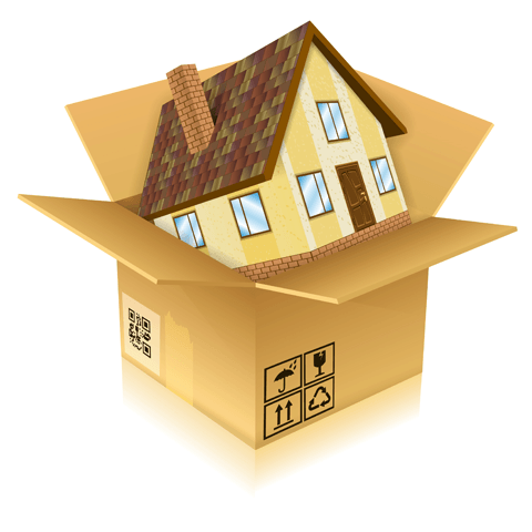 cartoon of a house coming out of a box