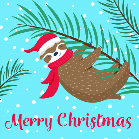 cute cartoon sloth in a christmas hat