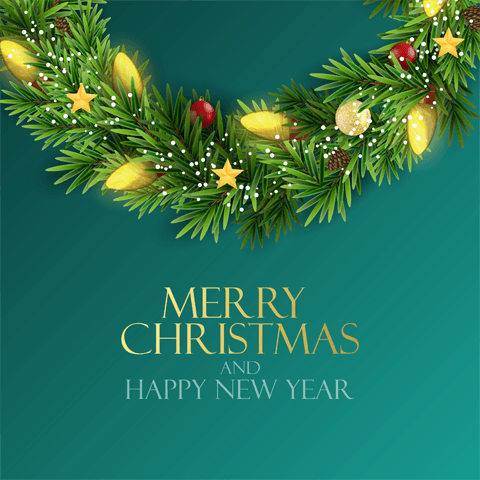 traditional christmas wreath and greeting on green background