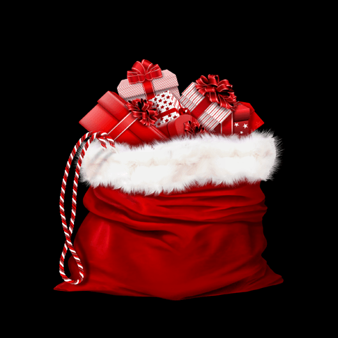 santa sack full with presents on a black background