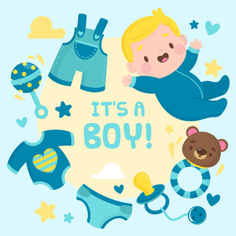 drawing of a baby boy and toys