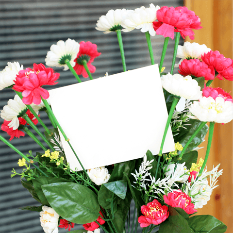 floral bouquet with note