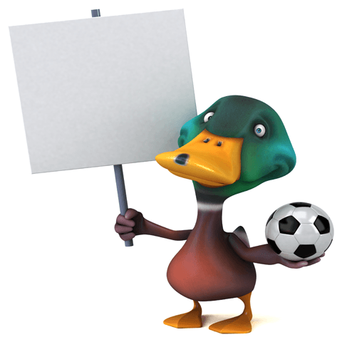 cartoon duck with a football and a placard