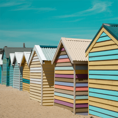 beach huts and blue sky