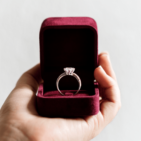 diamond engagement ring in a presentation box
