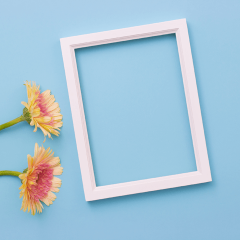 white picture frame and blue background