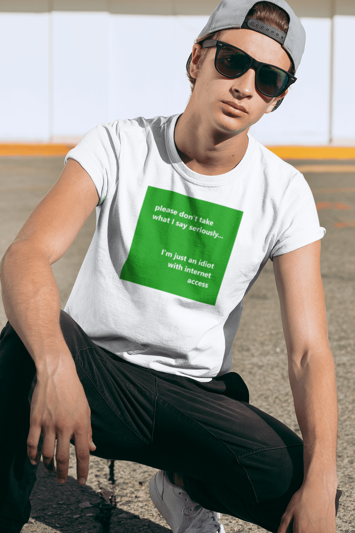 teenage boy with a slogan t shirt