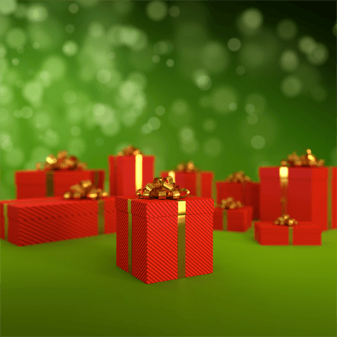 red christmas presents on a green background